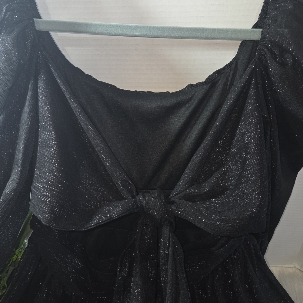 "Lucy in the Sky" Shimmering Silver Black Mini Dress, Size L - Picture 4 of 8